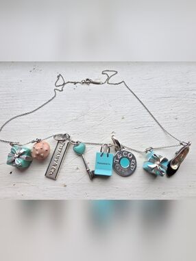 Tiffany & Co. Multi Enamel Charm Necklace High Heel Cupcake Shopping Bag